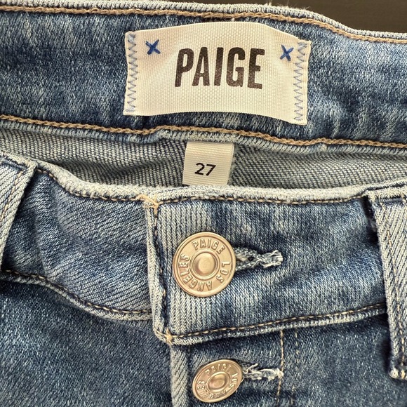 PAIGE Cindy Jeans Women's 27 Button‎ Neelah Distressed Denim High Rise Raw Hem - Picture 7 of 13